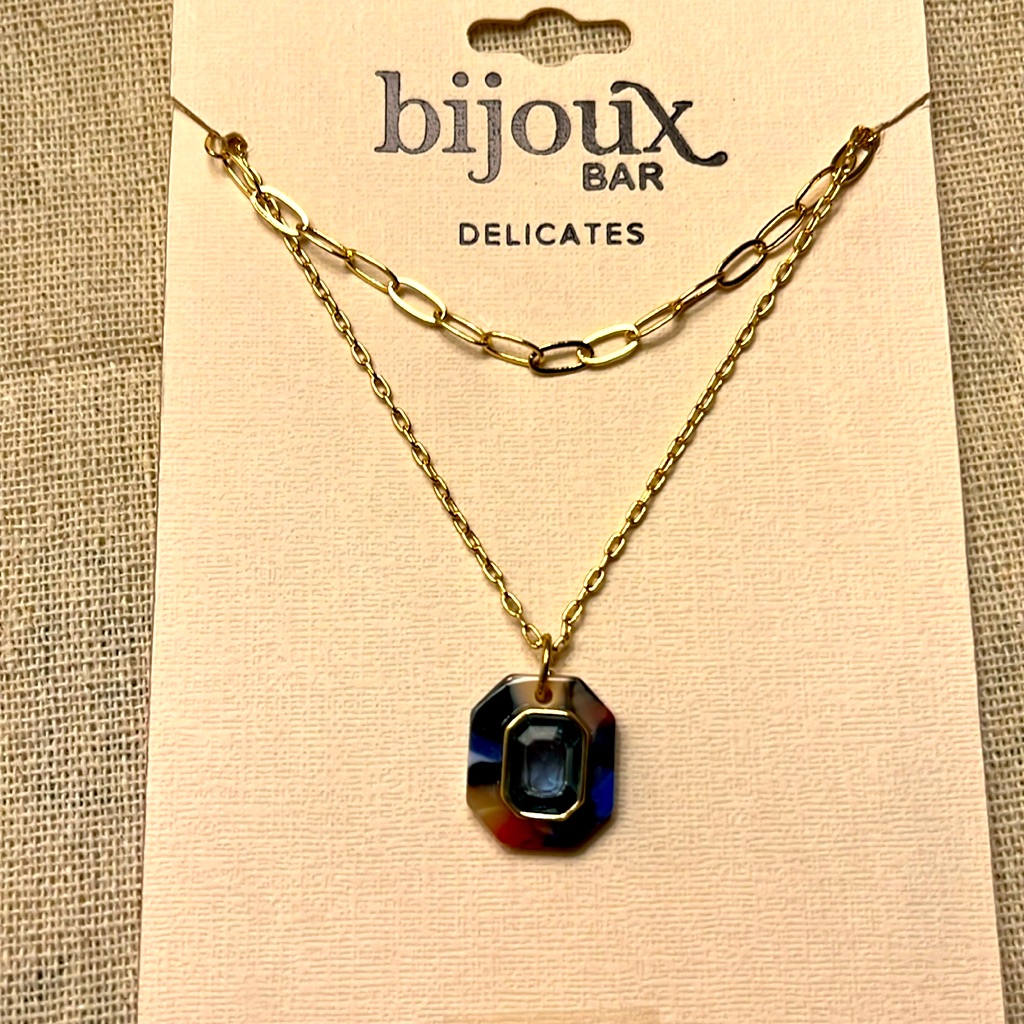Bijoux Bar Delicates 16 Inches 2 Layered Necklace With Multicolored Pendant Nwt 16$